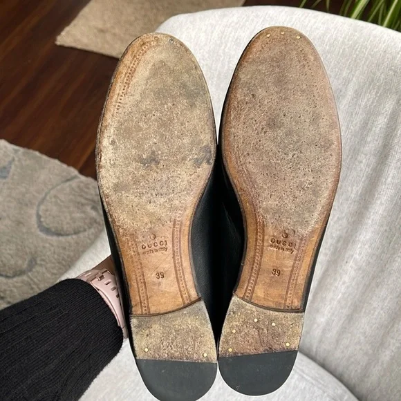 Gucci Brixton Black Leather Goldtone Horsebit Hardware Foldable Loafer Mule - Picture 8 of 15